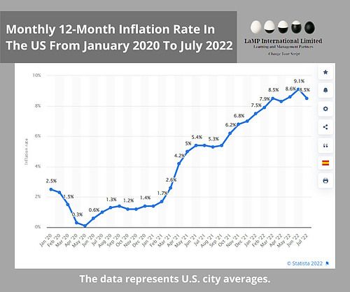 12-Month Inflation Rate In the US for January 2020 to July 2022